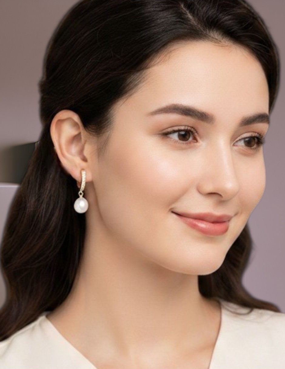 Aretes largos de gota Accesorios de Zirconia con acabado chapa de oro perla con zirconia